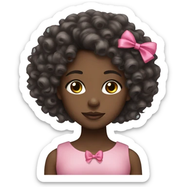 black girl curly hair pink bow sticker