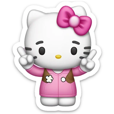 Hello kitty holding up a peace sign with her fingers sticker