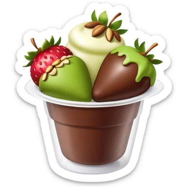 Chocolate covered strawberries with pistachio in a plastic cup sticker