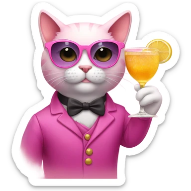 A pink cat wearing fancy sunglasses and having a fancy drink  sticker