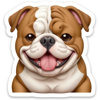 Cinematic Cute Yawning Brown and White English Bulldog Portrait Emoji, Head tilted slightly with a dramatic, wide-open yawn, showcasing a smooth brown and white coat with a defined pattern, floppy ears slightly drooping, round brown eyes barely open in drowsy contentment, Simplified yet irresistibly adorable features, highly detailed, glowing with a soft, cozy glow, high shine, relaxed yet expressive, stylized with a touch of whimsy, bright and endearing, soft glowing outline, capturing the essence of a sleepy yet affectionate guardian, so drowsy it feels like it could stretch out of the screen and curl up for a nap! sticker