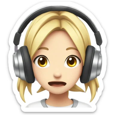 anime girl with headphones facing the camera straight on screaming and wide ey sticker