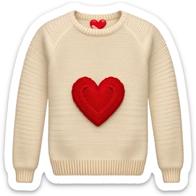 knit cream-colored sweater with red crochet heart on sleeve sticker