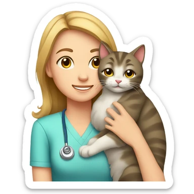 cat cuddles veterinarian girl sticker