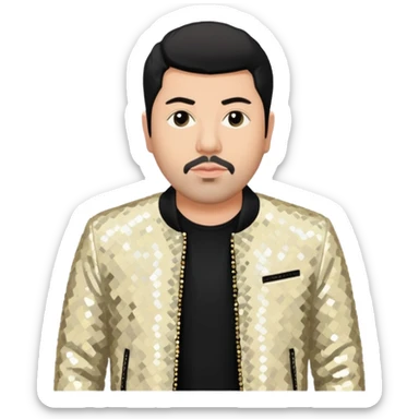 Chino Moreno with ivory sequin jacket, black shirt sticker