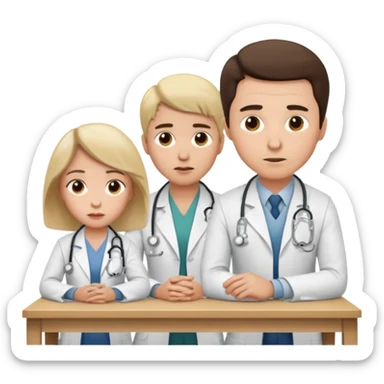 un medico y su paciente, sentados en una mesa  sticker