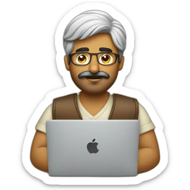 Indian guy with mustache and beard using macbook laptop  sticker