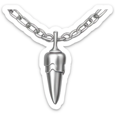 Realistic shiny metallic silver chain necklace with a metallic silver carrot pendant on the chain. sticker