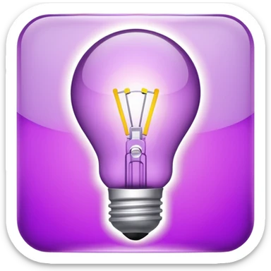 Create a glowing light bulb icon in shades of purple. Convey ideas and innovation. Keep it simple and clear. sticker