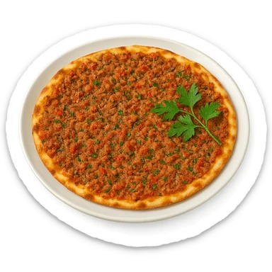 Turkish lahmacun with minced meat and herbs on a plate, clean background sticker