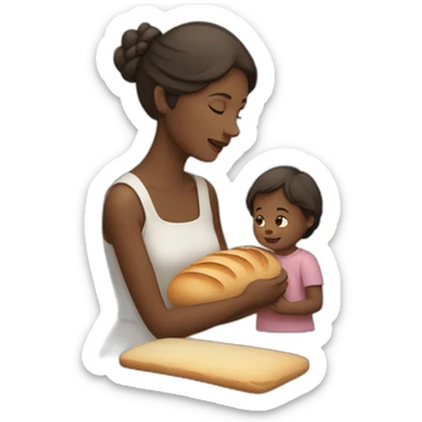 a mom with a child doing bread with white skin sticker