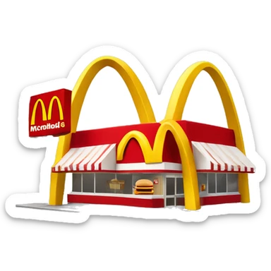 “McDonald’s store with the iconic golden arches, a red and yellow color scheme, and a simple, recognizable design that captures the essence of a fast food restaurant.” sticker