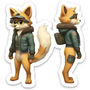 Anthro Fur-Sona-Fakémon with an aviator jacket gloves and cap Full Body sticker