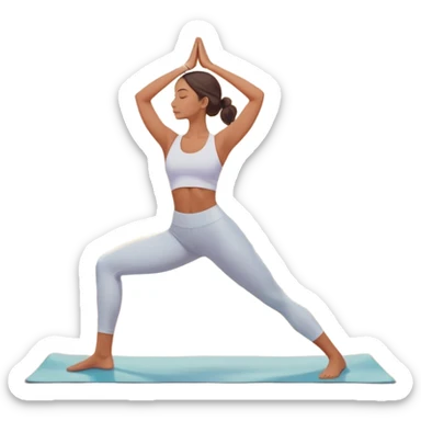 A peaceful person practicing yoga on a calm sea beach at sunrise, in a serene meditative pose. Soft pastel colors surround the scene, with gentle waves in the background and smooth, flowing lines representing balance and tranquility. The atmosphere feels centered and mindful. sticker