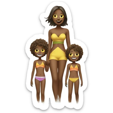 Mum with your two childrens happy in the beach sticker