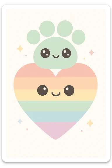 rainbow pride heart with a paw print on top, no text sticker