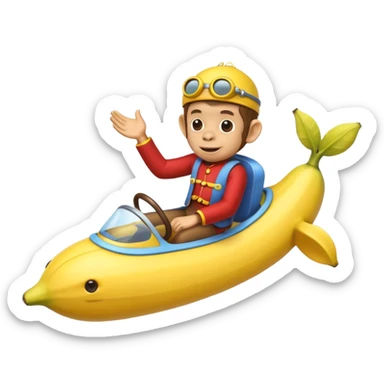 
monkey man riding a banana submarine sticker