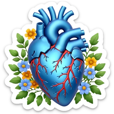 Blue anatomical heart with wildflowers sticker