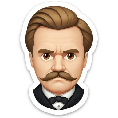 Friedrich Nietzsche with his iconic mustache and serious expression, philosopher sticker