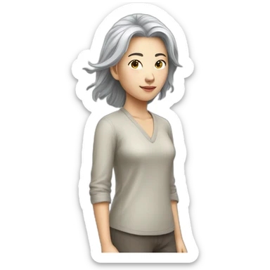 Chinese lady grey hair head down foot up pasture sticker