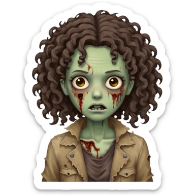 zombie woman with curly, slightly voluminous dark brown hair  sticker