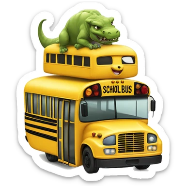 school bus with a dinasour on top  sticker