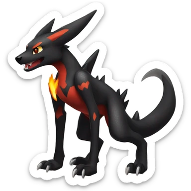 Black Cool Edgy Sergal-Houndoom-Charizard Fakémon  with White and Red Edgy markings sticker