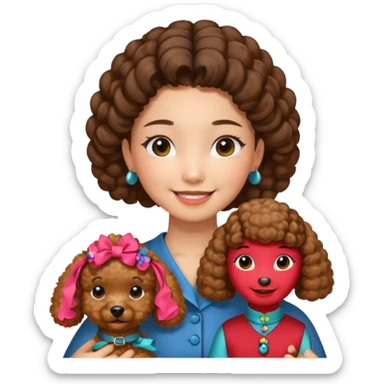 Brown poodle with Asia girl tie up hair say thank you sticker