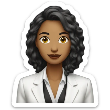 Mujer blanca pelo negro largo emprendedora con blazer sticker