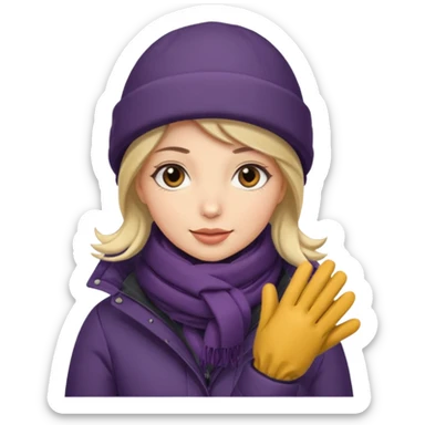 Woman bundled up with parka, hat, scarf, gloves sticker