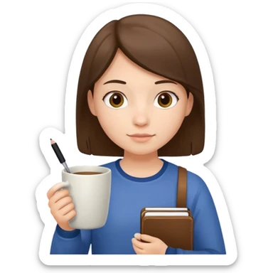 Student + notes + mug, Library Visitor. sticker