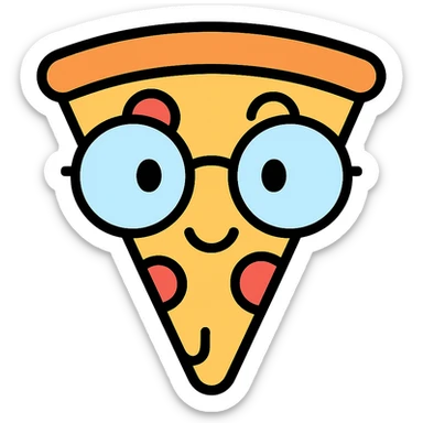 pizza caricature with exaggerated round glasses sticker