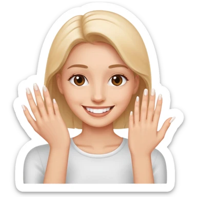 a person showing clean, trimmed nails, smiling, simple and expressive sticker