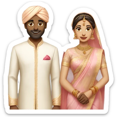 bride with pale skin in saree without veil and tall brown indian groom in pale pink outfits  sticker