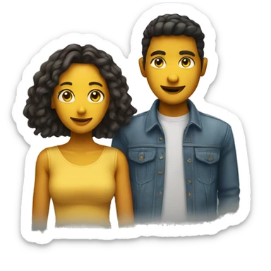 Two young people with yellow skin, one man and one woman, they are chatting. sticker