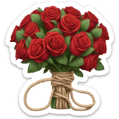 Big Bouquet red roses binded with rope. No white inbetween the roses sticker