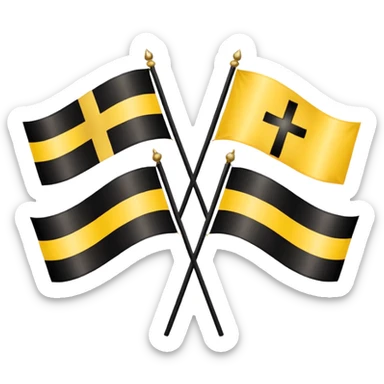 Flags: There are four flags, two on the top and two on the bottom, in the black and gold (yellow) quarters. Each flag features a gold cross symbol, likely a Coptic cross, on a black and yellow background with horizontal stripes.
 sticker