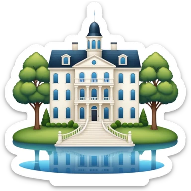 3 story white mansion with lake sticker