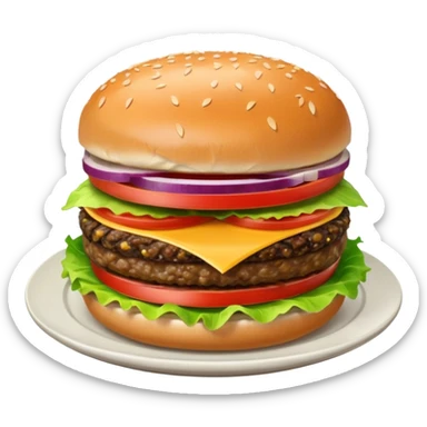 Draw a hamburger on a plate using a downward-facing look, ensuring the object remains stationary without rotation or tilt. sticker