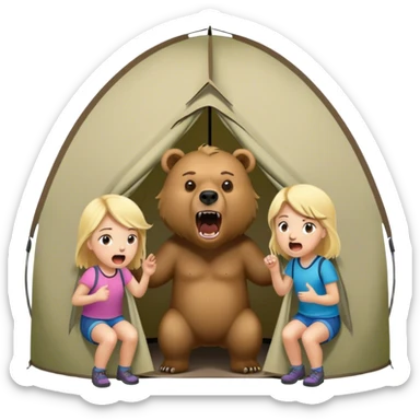 Grizzly Bear growling at girls inside of a tent sticker