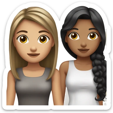 two girls one with straight black hair and tan skin and a more on her chin and long eyelashes and a other one with tan skin and curly black hair ￼ sticker