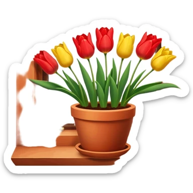 Clay pot with tulips on windowsill sticker