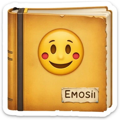 A textbook with the word 'emoji' written on the cover sticker
