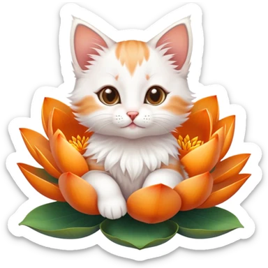 Kitten sitting on lotus flower sticker