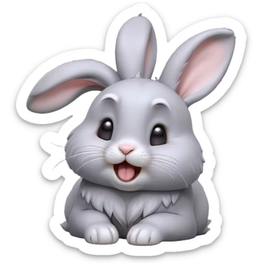 Cinematic Cute Yawning Grey Rabbit Portrait Emoji, Head tilted slightly with a dramatic, wide-open yawn, showcasing a smooth grey fur with a refined finish, floppy ears slightly drooping, round grey eyes barely open in drowsy contentment, Simplified yet irresistibly adorable features, highly detailed, glowing with a soft, cozy glow, high shine, relaxed yet expressive, stylized with a touch of whimsy, bright and endearing, soft glowing outline, capturing the essence of a sleepy yet affectionate bunny, so drowsy it feels like it could stretch out of the screen and curl up for a nap! sticker