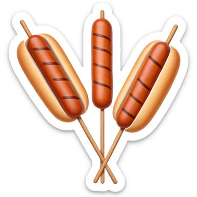 Harbin Russian style sausage on stick, simplified emoji style with bold outlines and bright colors, cartoon style northeastern Chinese street food sticker