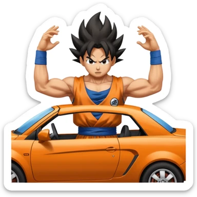 Goku crashes cars throw on Vegeta's head  sticker