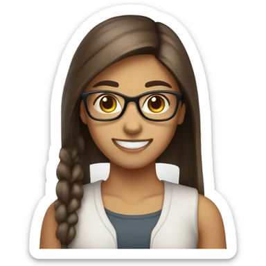 nerd girl with brown eyes and long straight brown hair with nerd teeth sticker