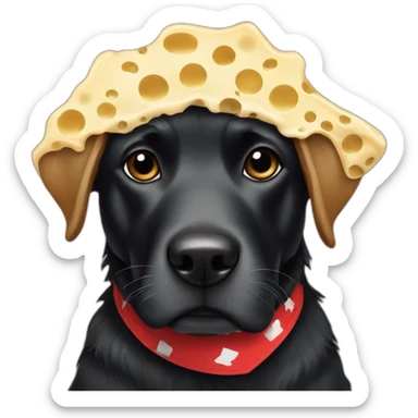 Black dog wearing a Swiss cheese bandana sticker