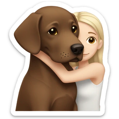 Brown Labrador hugging with a white girl with brown hair   sticker